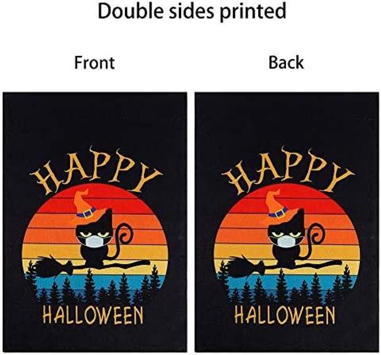 Halloween Face Mask Cat Garden Flag Double Sided Quarantine Happy Halloween Yard Flag For Lawn House Outdoor Halloween Party Decoration