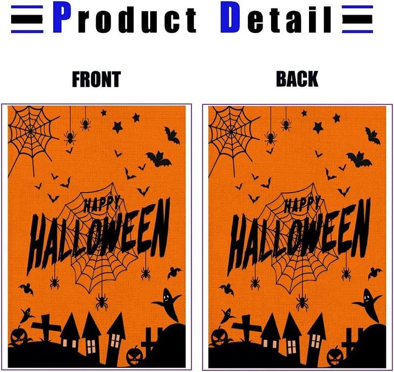 Happy Halloween Garden Flag Vertical Double Sided Autumn Welcome Small House Banner - Pumpkin Bat Spooky Spider Web Farmhouse Yard Lawn Outdoor Decorations