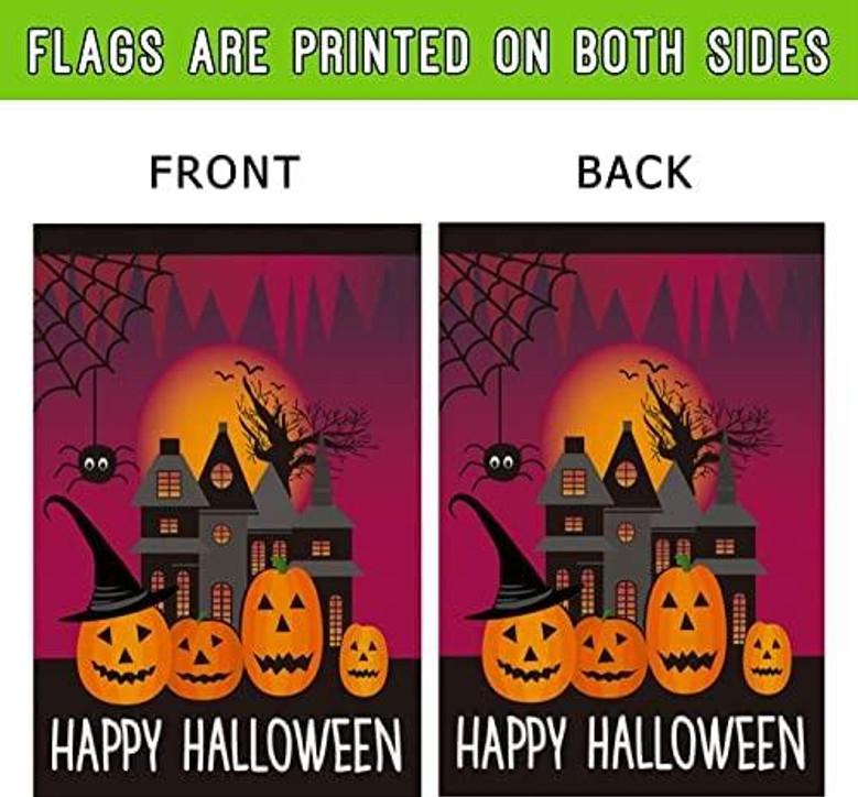 Happy Halloween Theme Garden Flag 12 X 18 Inch Vertical Double Sided Farmhouse Pumpkin Ghost Black Cat Decorative Fall Small Garden Flag For Outdoor Porch Yard Garden Burlap Flags