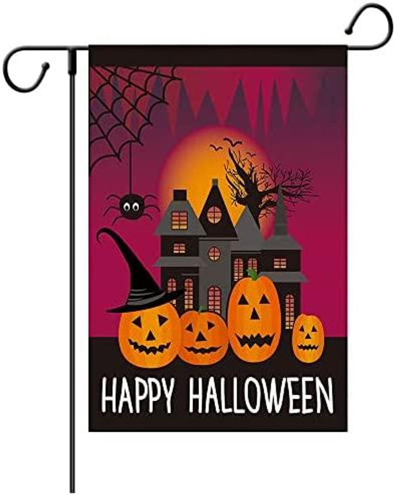 Happy Halloween Theme Garden Flag 12 X 18 Inch Vertical Double Sided Farmhouse Pumpkin Ghost Black Cat Decorative Fall Small Garden Flag For Outdoor Porch Yard Garden Burlap Flags