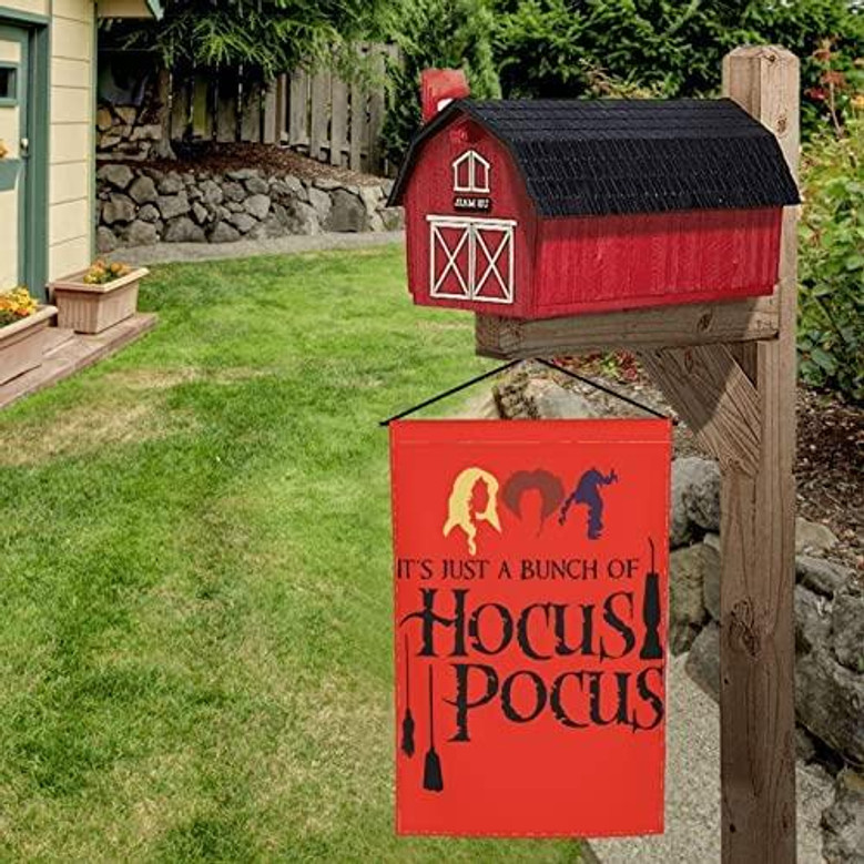 Hocus Pocus Flag Halloween Scary Garden Decor Flags Witch Banner House Flags Farmhouse Outdoor Indoor Yard Patio Sign Home Wall Dorm Party Decor 12" X 18"