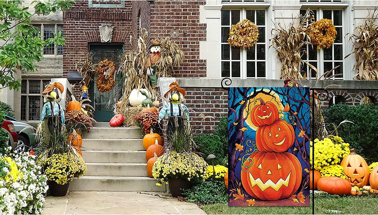 Smile Pumpkin Gnomes Halloween Garden Flag Vertical Double Sided Autumn Burlap Yard Outdoor Decor