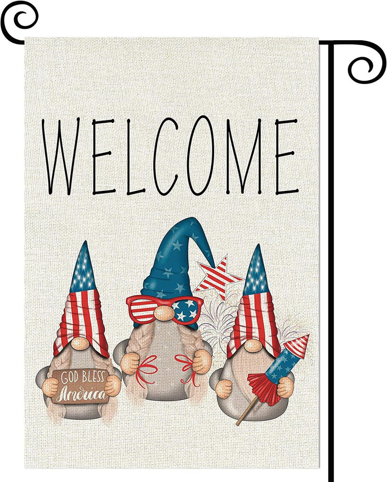 Welcome Patriotic Gnomes Garden Flag Vertical Double Sided Burlap God Bless America Spring Summer Yard Outdoor Decor Home Decor