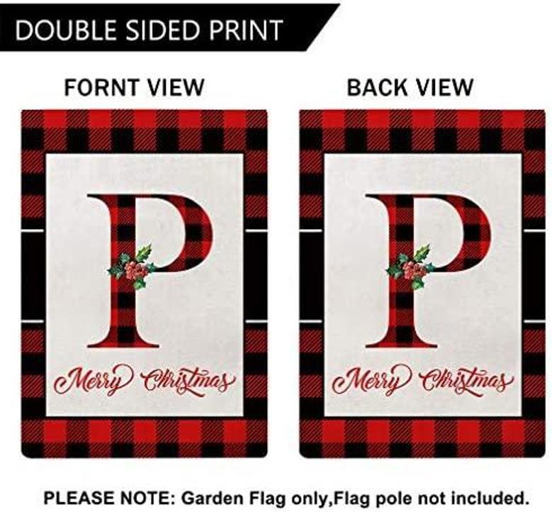 Custom Christmas Plaid Decorative Garden Flags With Monogram Letter Custom Double Sided Farmhouse Red/black Buffalo Plaid Winter Holiday Outdoor Garden Flags For House Garden Yard Patio Decor