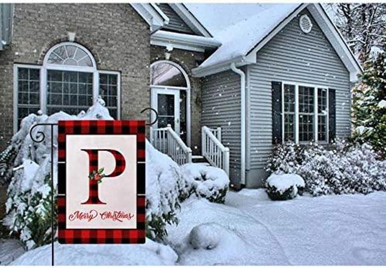 Custom Christmas Plaid Decorative Garden Flags With Monogram Letter Custom Double Sided Farmhouse Red/black Buffalo Plaid Winter Holiday Outdoor Garden Flags For House Garden Yard Patio Decor