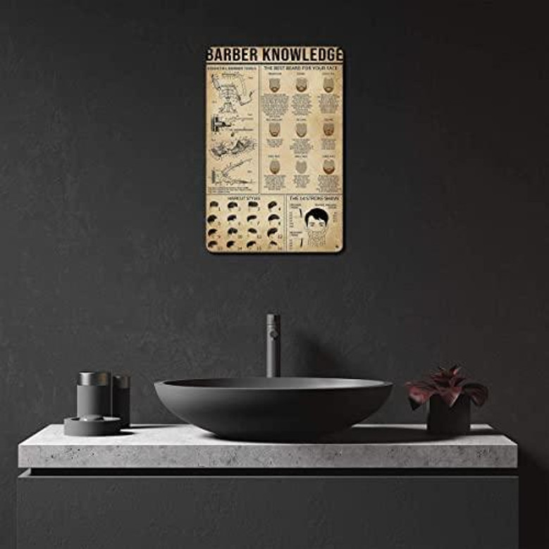 Metal Tin Signs Barber Knowledge Metal Sign Barber Shop Infographic Vintage Retro Tin Sign Wall Decoration Plaque Poster Tin Signs