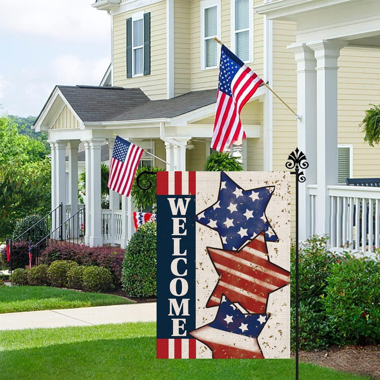 4th Of July Garden Flag Stars Patriotic Striped Double Sided Welcome Fourth Of July Independence Day Memorial Day Flags Outdoor Yard Decoration