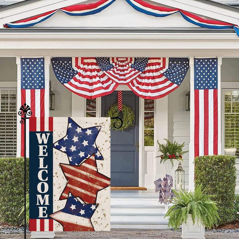4th Of July Garden Flag Stars Patriotic Striped Double Sided Welcome Fourth Of July Independence Day Memorial Day Flags Outdoor Yard Decoration