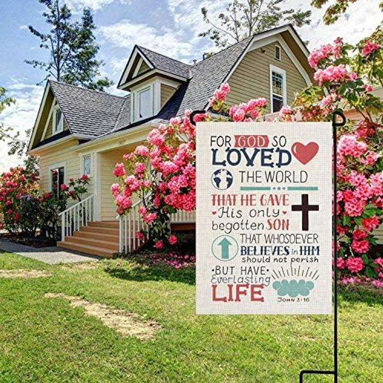 Christian Bible Verse Garden Flag Vertical Double Sided John 3:16 For God So Loved The World Flag Yard Outdoor Decoration