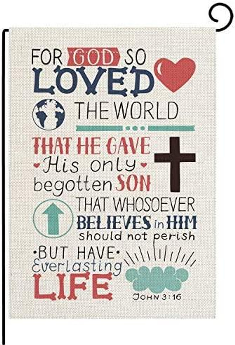 Christian Bible Verse Garden Flag Vertical Double Sided John 3:16 For God So Loved The World Flag Yard Outdoor Decoration