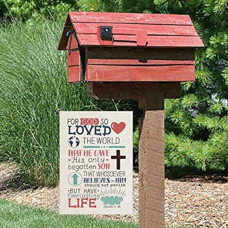 Christian Bible Verse Garden Flag Vertical Double Sided John 3:16 For God So Loved The World Flag Yard Outdoor Decoration