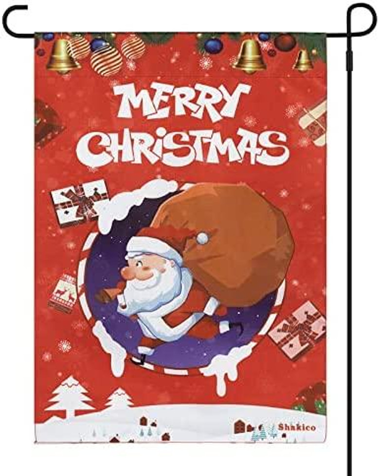 Christmas Garden Flag, 12 X 18 Inches Santa Christmas Garden Flag, Vertical Double Sided Small Christmas Holiday Garden Yard Flags