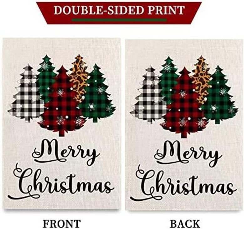 Christmas Garden Flag, Burlap Double-sided Xmas Garden Flag With Buffalo Plaid Christmas Tree, Holiday Xmas Garden Flag, Outdoor Garden Decoration Seasonal Home Decor Yard Flag
