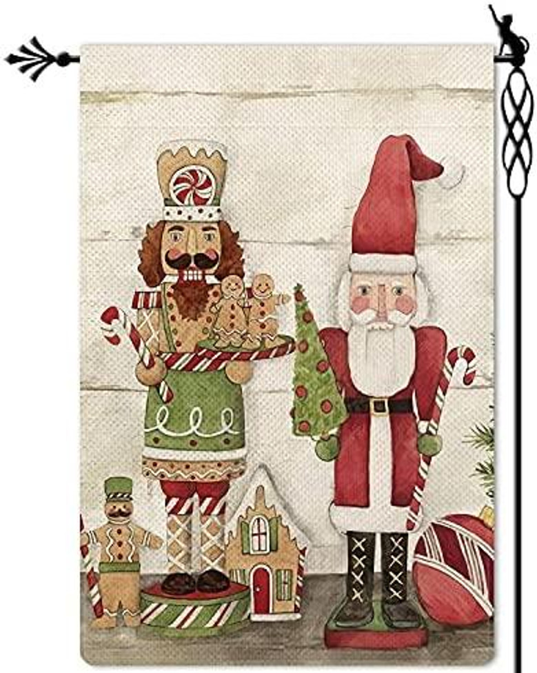 Christmas Nutcracker Garden Flag Santa Snowman Cookies Garden Flag Xmas Cute Vertical Double Sided Rustic Farmland Yard Lawn Outdoor Decor