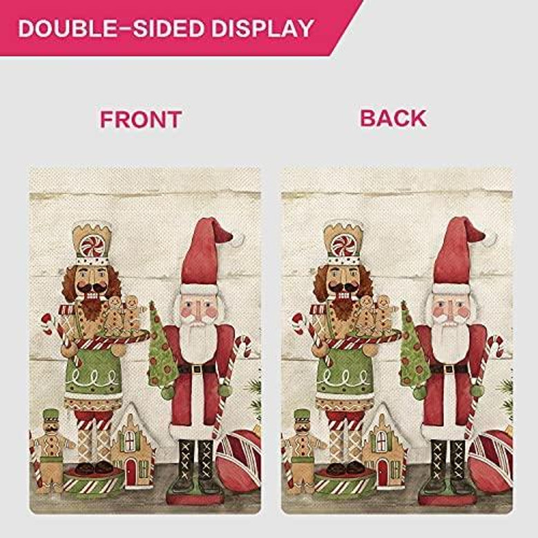 Christmas Nutcracker Garden Flag Santa Snowman Cookies Garden Flag Xmas Cute Vertical Double Sided Rustic Farmland Yard Lawn Outdoor Decor