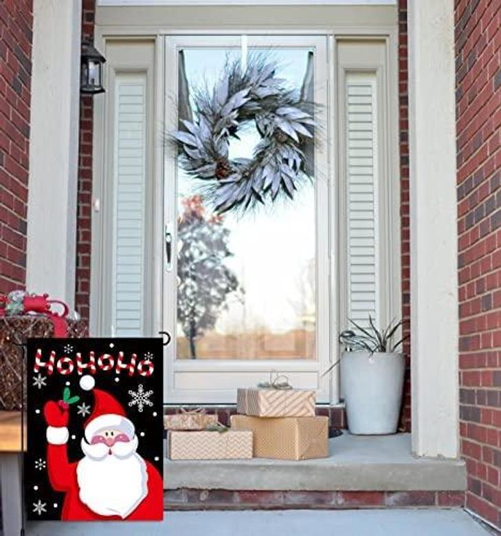 Christmas Welcome Garden House Flags With Ho Ho Ho Santa For Merry Christmas Holiday Decorations, Indoor/outdoor Yard Flags, Double-sided, Gift For Kids Children Garden Size 12 X 18