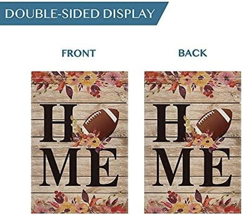 Fall Football Home Garden Flag Vertical Double Sided, Wood Flower Farmhouse Autumn Thanksgiving Holiday Yard Outdoor Decoration