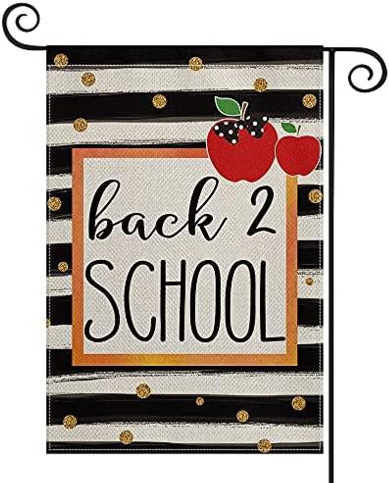 First Day Of School Stripe Polka Dot Teacher Garden Flag Double Sided, Back To School Appreciation Yard Outdoor Decoration