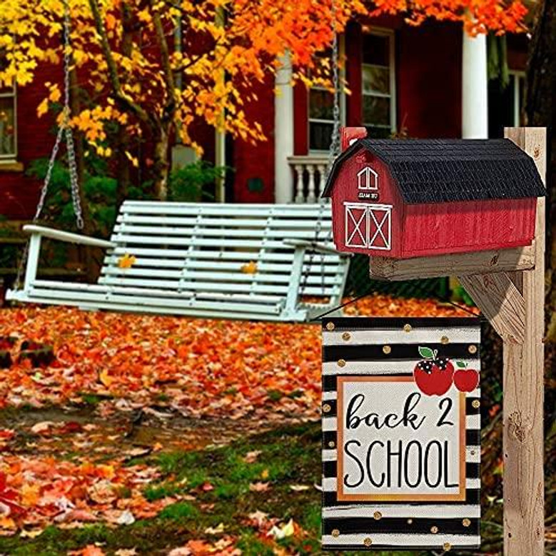 First Day Of School Stripe Polka Dot Teacher Garden Flag Double Sided, Back To School Appreciation Yard Outdoor Decoration