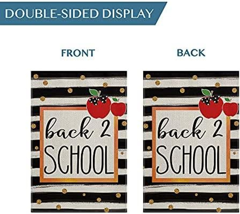 First Day Of School Stripe Polka Dot Teacher Garden Flag Double Sided, Back To School Appreciation Yard Outdoor Decoration