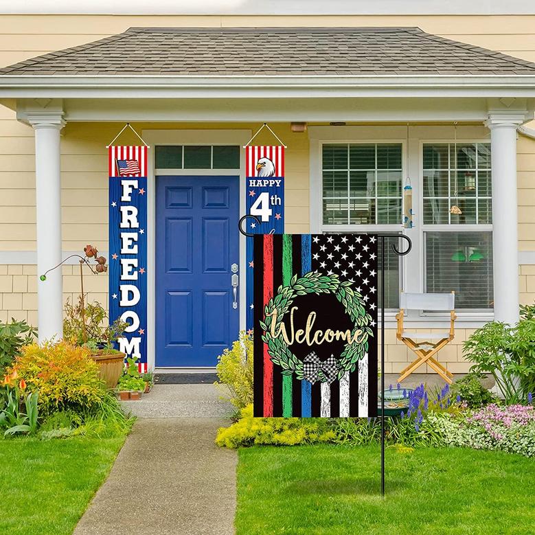 Fourth Of July Decoration Burlap Garden Flag, 12x18 Inch Patriotic Welcome Flag, 4th Of July Banner For Independence Day/ Veterans Day/ Memorial Day Decoration, Yard Outdoor American Flag Garden Flag