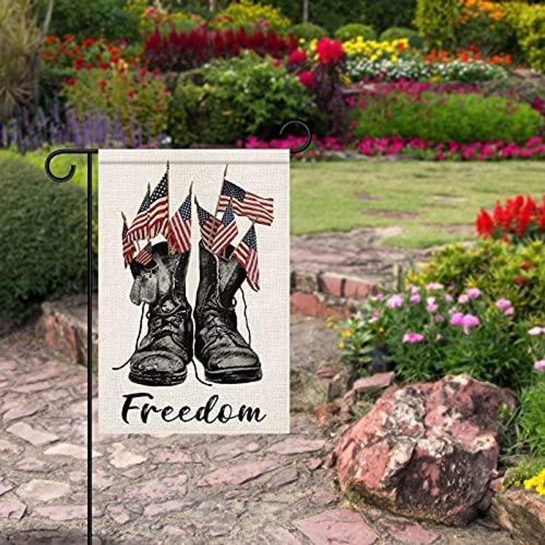 Fourth Of July Decoration Burlap Garden Flag, Patriotic Welcome Flag, 4th Of July Banner For Independence Day/ Veterans Day/ Memorial Day Decoration, Yard Outdoor American Flag Garden Flag