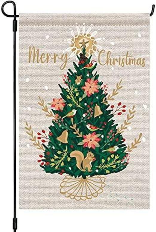 Funny Merry Christmas Tree Pattern Garden Flag, Farmhouse Yard For Winter Holiday House Lawn Outdoor, Vertical Double Sided Flag Decorations For Family Friends Christmas Gifts, 12 X 18 Inch