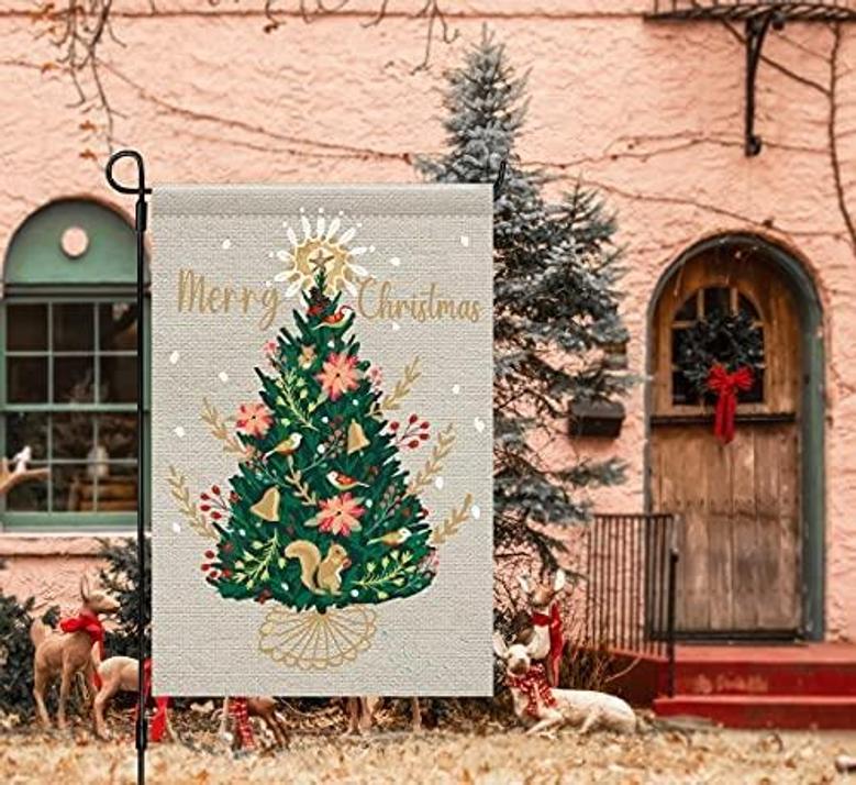 Funny Merry Christmas Tree Pattern Garden Flag, Farmhouse Yard For Winter Holiday House Lawn Outdoor, Vertical Double Sided Flag Decorations For Family Friends Christmas Gifts, 12 X 18 Inch