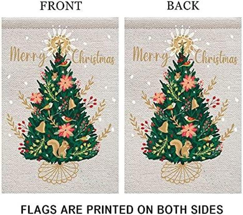 Funny Merry Christmas Tree Pattern Garden Flag, Farmhouse Yard For Winter Holiday House Lawn Outdoor, Vertical Double Sided Flag Decorations For Family Friends Christmas Gifts, 12 X 18 Inch