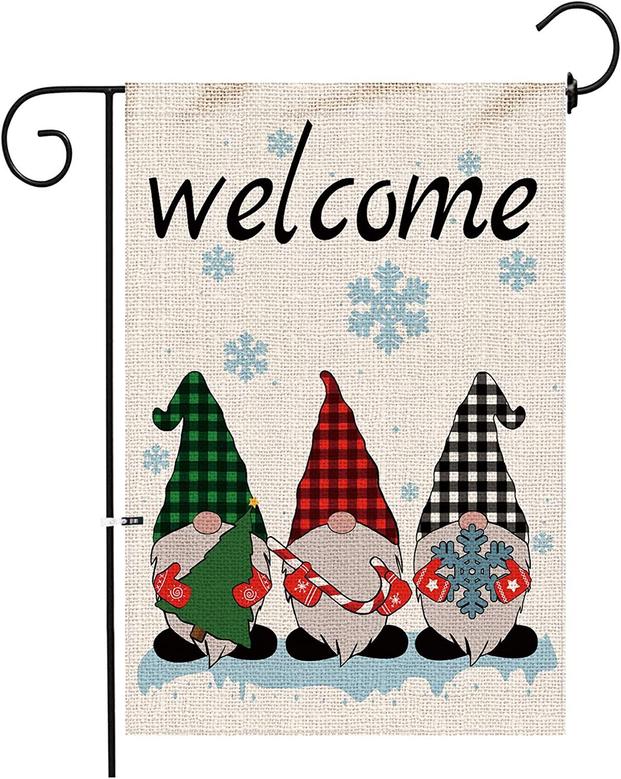 Gnomes Christmas Winter Garden Flag, Yard Winter Flag Double Sided, Winter Gnomes With Snowflake Farmhouse Outdoor Decor, Small Garden Flag
