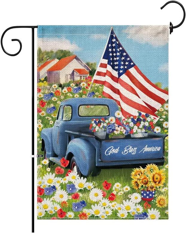 God Bless America 4th Of July Garden Flag 12x18 Inches Double Sided-mini Independence Day Patriotic Rustic Truck Yard Flag For Outside-small Outdoor Patriotic 4th Of July Garden Flags