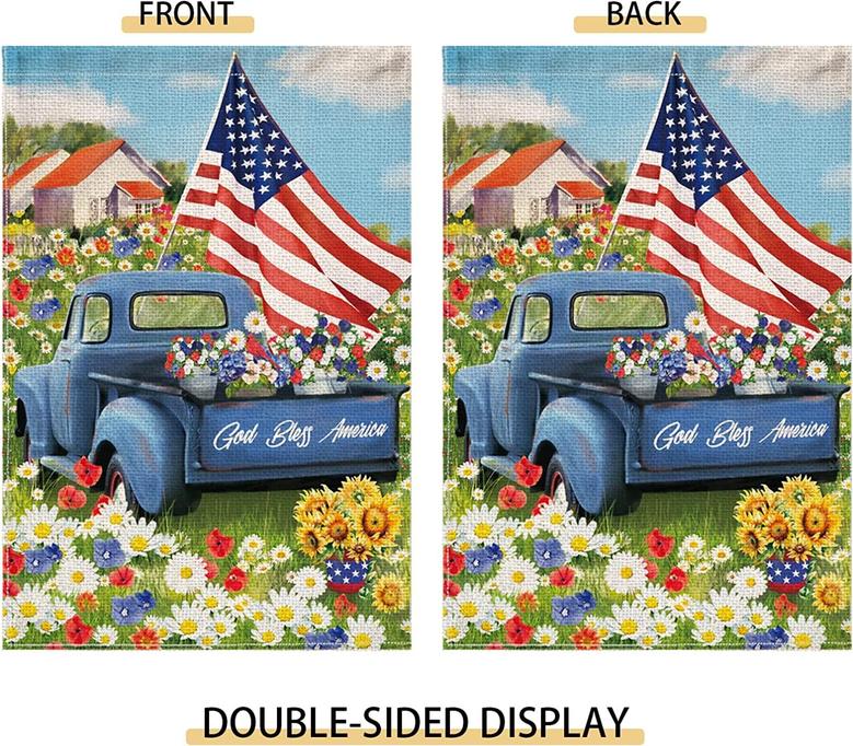 God Bless America 4th Of July Garden Flag 12x18 Inches Double Sided-mini Independence Day Patriotic Rustic Truck Yard Flag For Outside-small Outdoor Patriotic 4th Of July Garden Flags