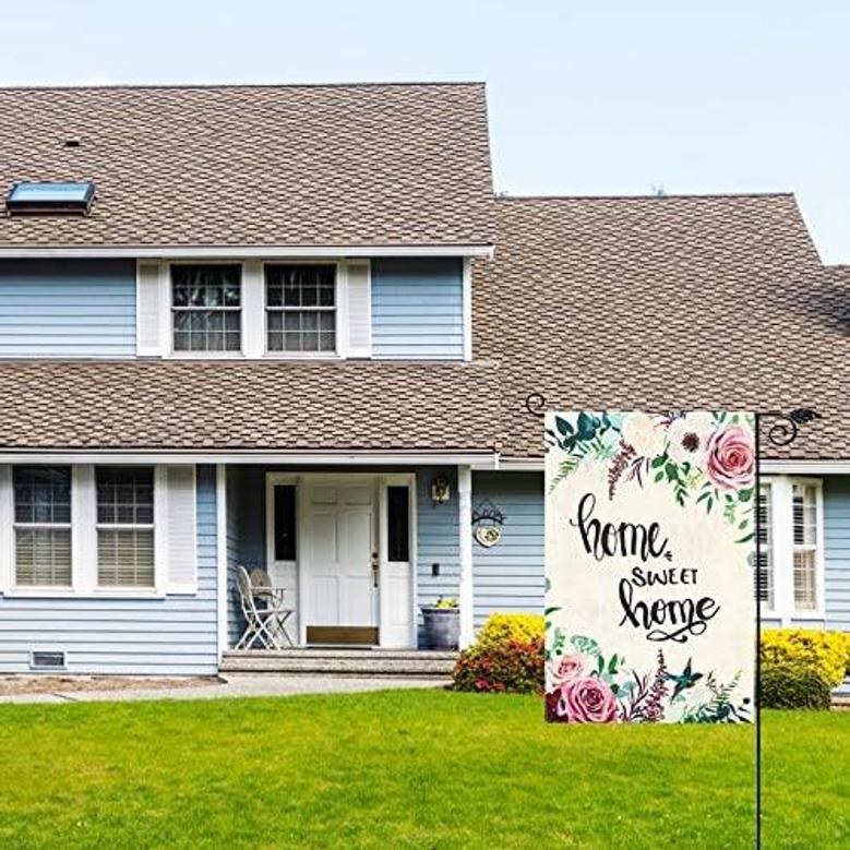 Home Sweet Home Garden Flag 12x18 Double Sided, Spring Garden Flag Vertical Burlap, Colorful Rose Flower Garden Flag For Home Yard House Outdoor Decorations Decor
