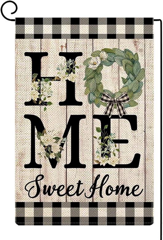 Home Sweet Home Summer Sunflowers Sunshine Small Garden Flag Burlap Vertical Double Sided Spring Farmhouse Rustic Buffalo Check Plaid Summer Bee Home Decor For Yard Lawn Patio Outdoor