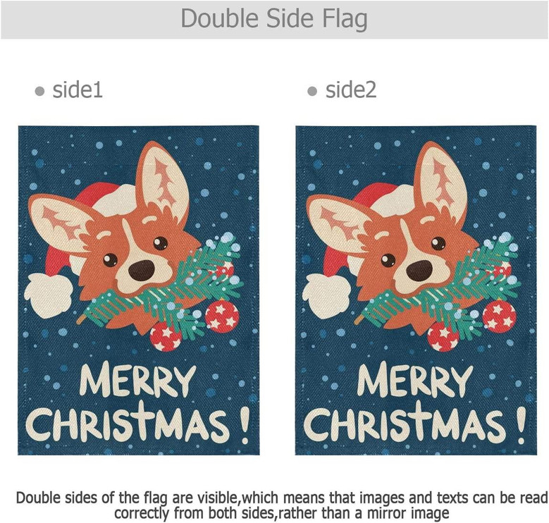Merry Christmas Cute Corgi Dog Burlap Garden Flag Home Banners, Double Sided Welcome Farmhouse Outdoor Yard Decorative Flag 12 X 18 Inch