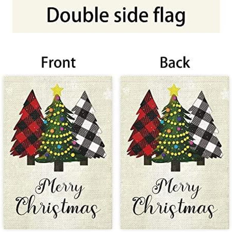 Merry Christmas Garden Flag 12x18 Double Sided Buffalo Plaid Tree Garden Yard Flags Outdoor Christmas Decoration For House Winter Holiday