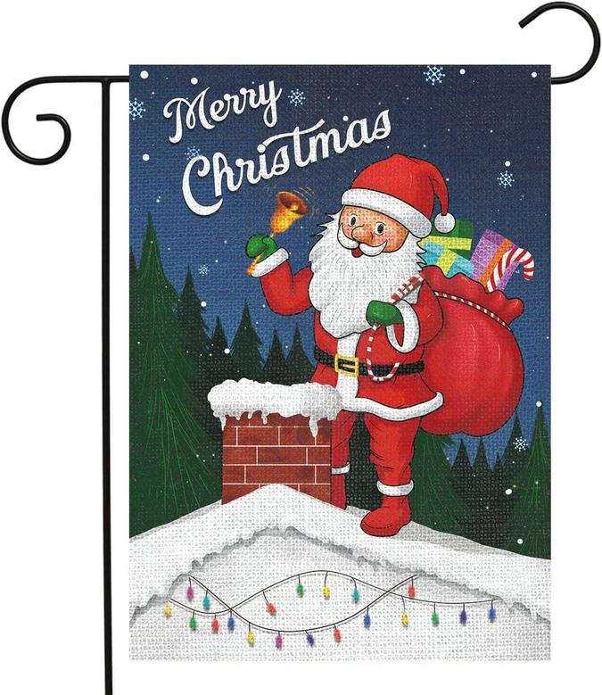 Merry Christmas Garden Flag 12x18 Double Sided Winter Holiday Santa Garden Yard Flags For Outdoor House Decoration