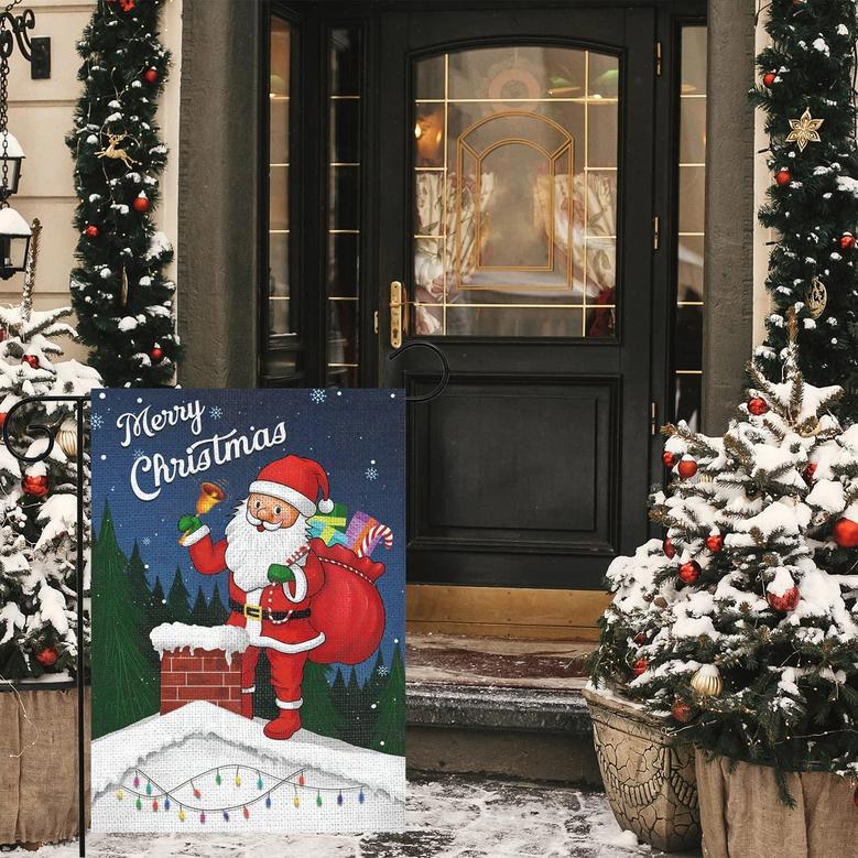 Merry Christmas Garden Flag 12x18 Double Sided Winter Holiday Santa Garden Yard Flags For Outdoor House Decoration