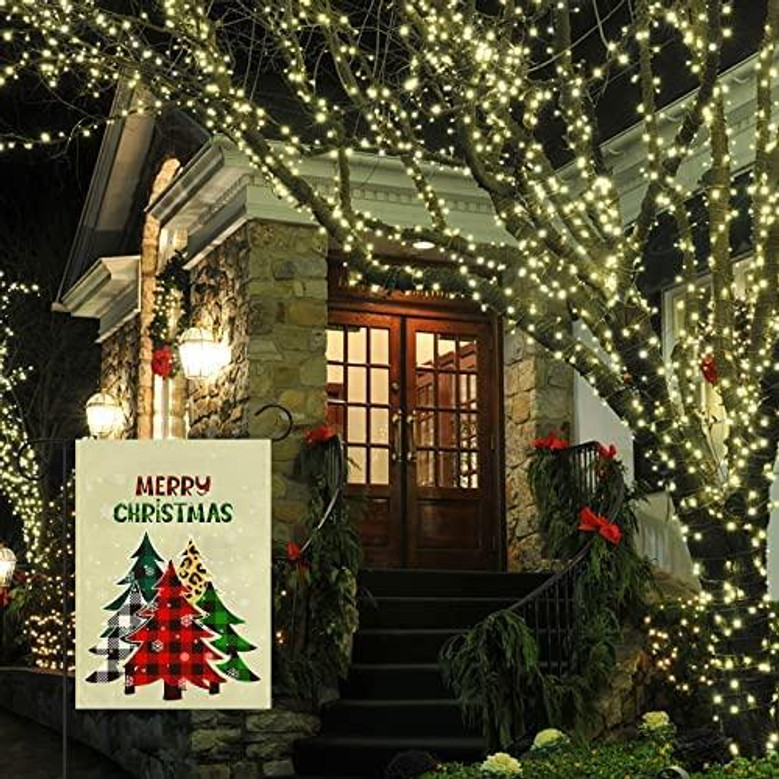 Merry Christmas Garden Flag Christmas Tree Buffalo Check Plaid Vertical Double Sided Yard Flag Holiday Winter Outdoor Decoration