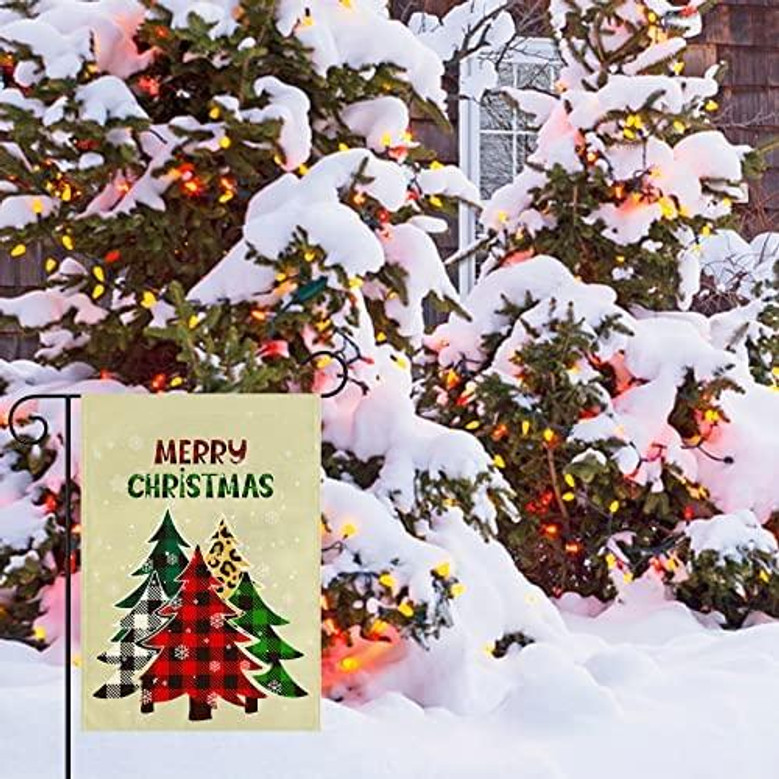 Merry Christmas Garden Flag Christmas Tree Buffalo Check Plaid Vertical Double Sided Yard Flag Holiday Winter Outdoor Decoration