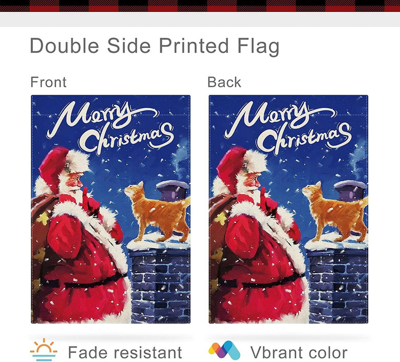 Merry Christmas Garden Flag, Santa And Cat Garden Flags, Cute Santa Flag, Christmas Flag Double Sided Winter Yard Flag Holiday Flag Home Yard Farmhouse Christmas Decor Outdoor