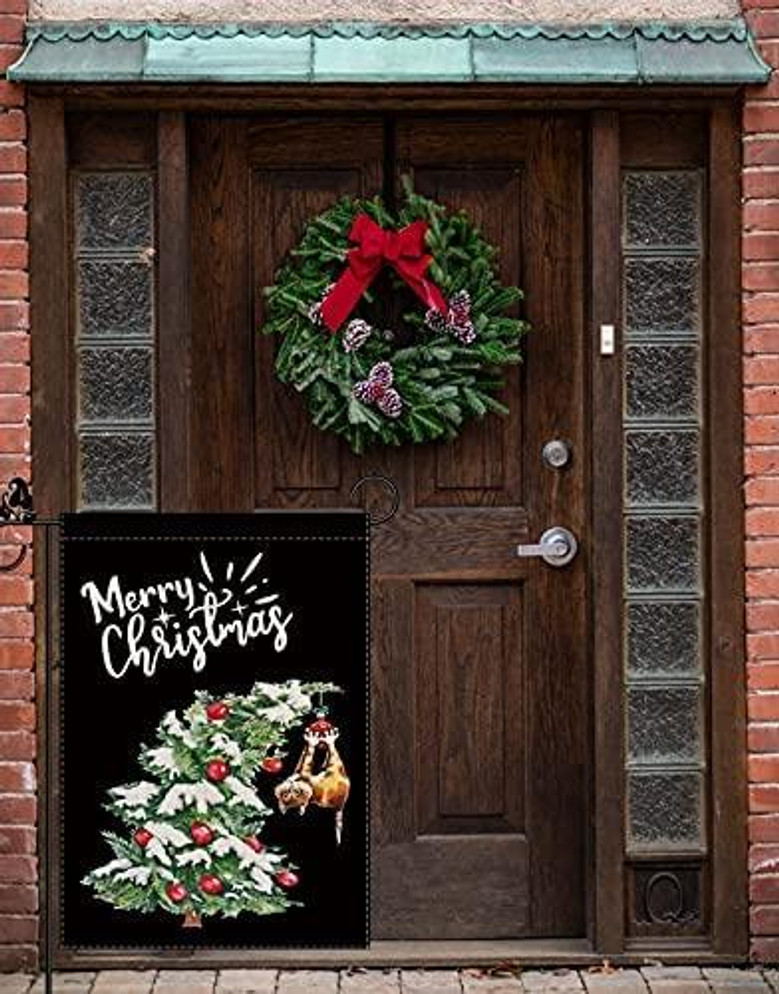 Merry Christmas Garden Flag Tree Cat Balls Winter Vertical Double Sided Outdoor Decorations Holiday Yard Decor Merry Christmas Garden Flag Tree Cat Balls Winter Vertical Double Sided Outdoor Decorations Holiday Yard Decor