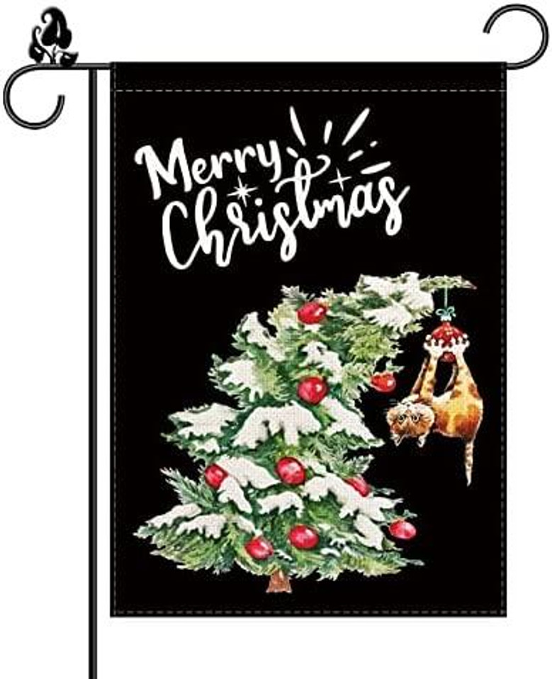 Merry Christmas Garden Flag Tree Cat Balls Winter Vertical Double Sided Outdoor Decorations Holiday Yard Decor Merry Christmas Garden Flag Tree Cat Balls Winter Vertical Double Sided Outdoor Decorations Holiday Yard Decor
