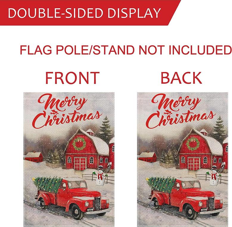 Merry Christmas Red Truck House Garden Flag 12x18 Inch Vertical Double Sided Winter Decorations Holiday Yard Lawn Outdoor Decor