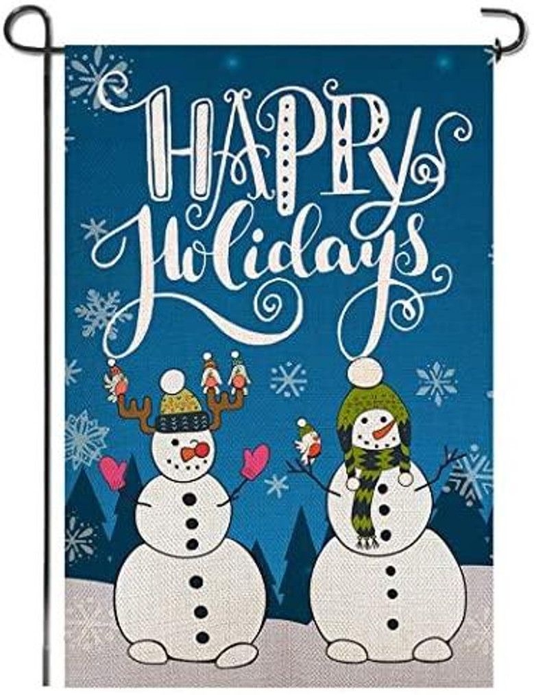 Merry Christmas Winter Welcome Double Sided Burlap Garden Flag, Seasonal Happy Holiday Outdoor Smile Cute Snowmen Decorative Flags For Home House Yard Lawn Patio Porch