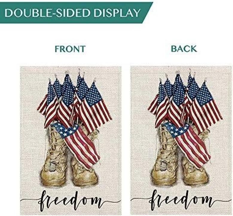 Patriotic Memorial Day Garden Flag Double Sided 12×18 Inch, 4th Of July Freedom Soldier Boots Usa Flag Yard Outdoor Decoration