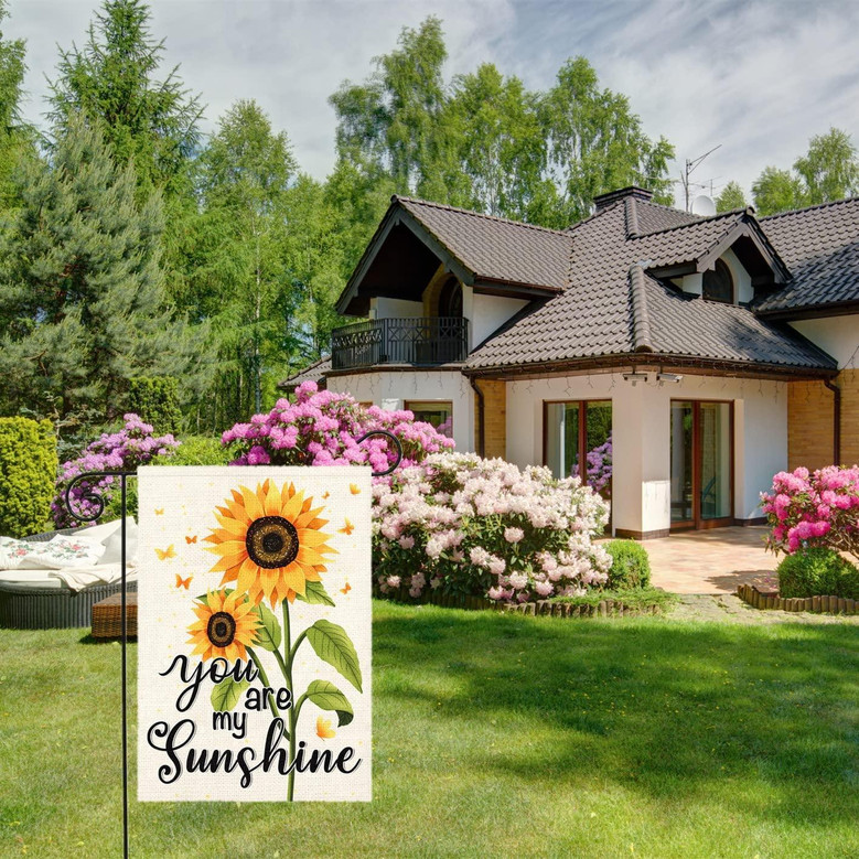 Spring Summer Sunflower Garden Flag Vertical Double Sided You Are My Sunshine Floral Butterfly Burlap Outdoor Decoration For Yard Home 12 X 18 Inch