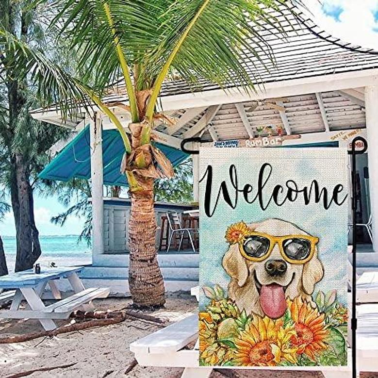 Summer Dog Golden Retriever Garden Flag 12x18 Inch Double Sided Welcome Outside Small Decoration For Yard