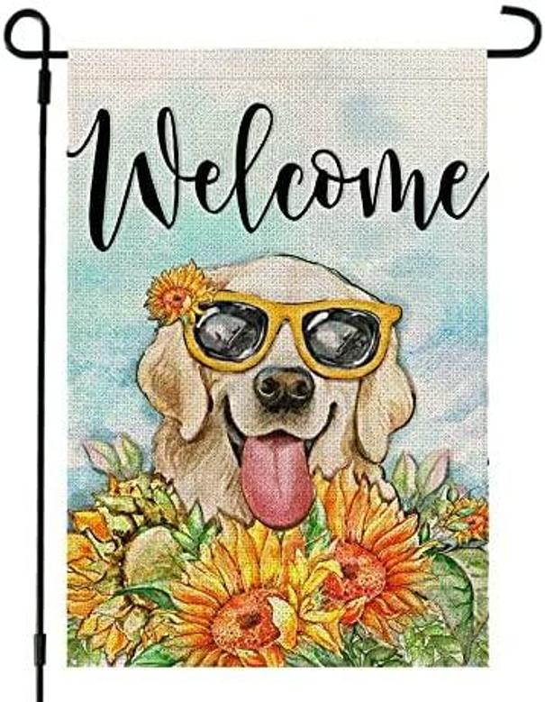 Summer Dog Golden Retriever Garden Flag 12x18 Inch Double Sided Welcome Outside Small Decoration For Yard