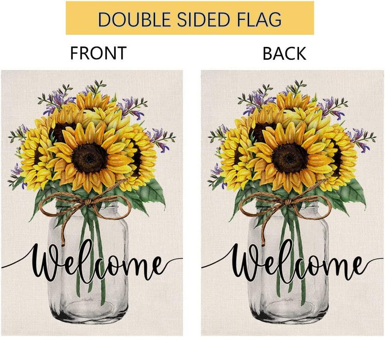 Summer Sunflower Garden Flag 12x18 Vertical Double Sided Welcome Summer Mason Jar Flowers Farmhouse Outside Decorations Burlap Yard Flag